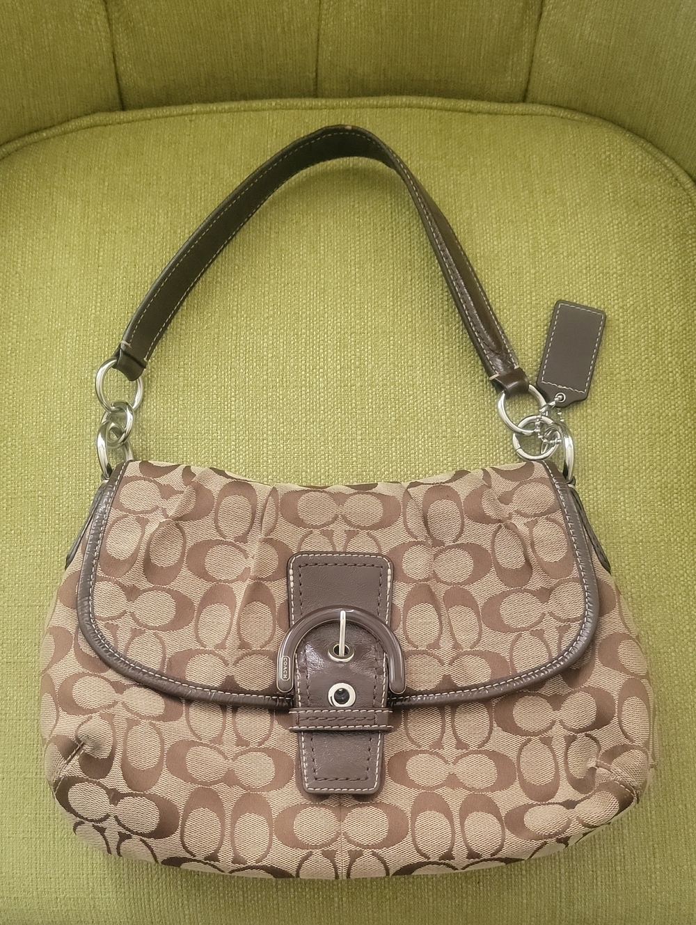Coach Y2K Tan and Brown Signature Jacquard Shoulder Bag